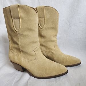Charlotte Stone Roberta suede cowboy boot in Sand - W Sz 9